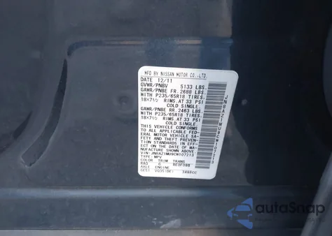 2012 Nissan Murano Sl из США, поврежденный, VIN JN8AZ1MU9CW107213